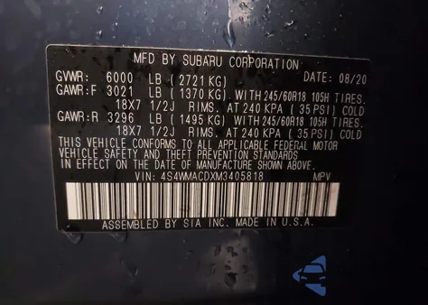 2021 Subaru Ascent Premium z USA, uszkodzony, nr VIN 4S4WMACDXM3405818